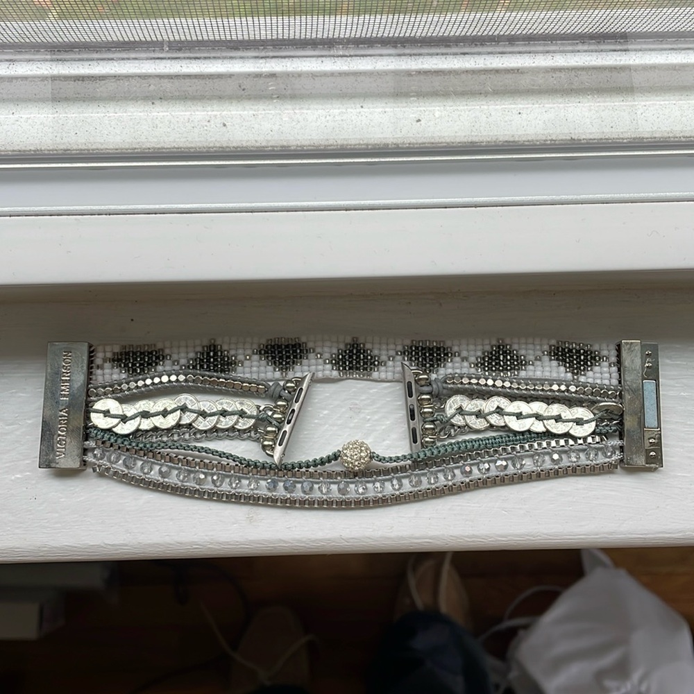 Victoria Emerson Multi-Row Beaded and Rhinestone Bracelet in Silver and White